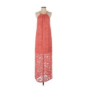 Trina Turk Coral Orange Embroidered Lace Pennie Halter Long Maxi Dress